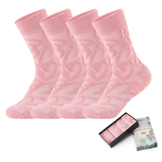 WARMVIN Winter Cozy Socks for Women Warm Thick Knit Boot Socks with Emboss Heart Pattern, Solid Pink 4 Pairs Pack Size 5-9
