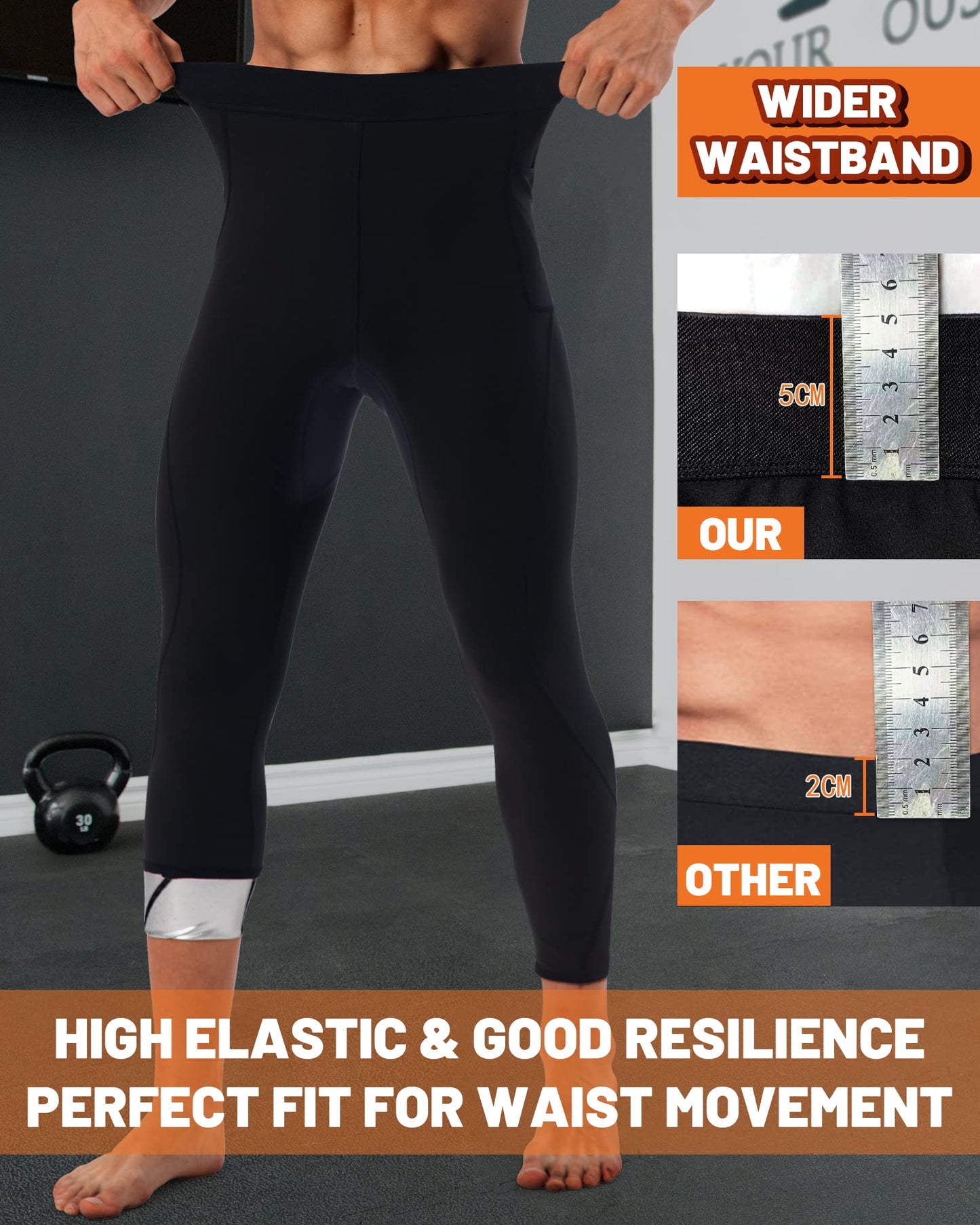 LMCOB Sauna Sweat Short Pants for Men Sauna Leggings Compression Hight Waist Pants Workout Sauna Suit (BH7001-07-S)