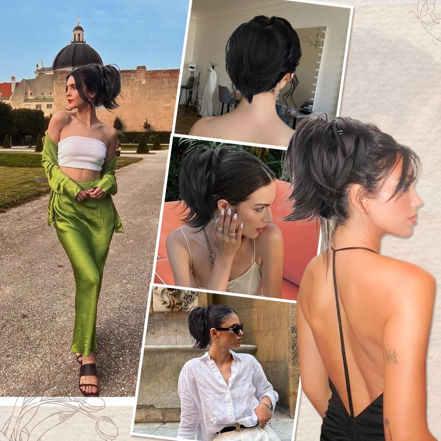 BARSDAR Brown Hair Bun Extensions -Short Straight Ponytail Hair Bun Extensions for Women, Synthetic Messy Hair Bun Extensions Elastic Hair Bun Scrunchies Hairpieces Daily - Dark Brown