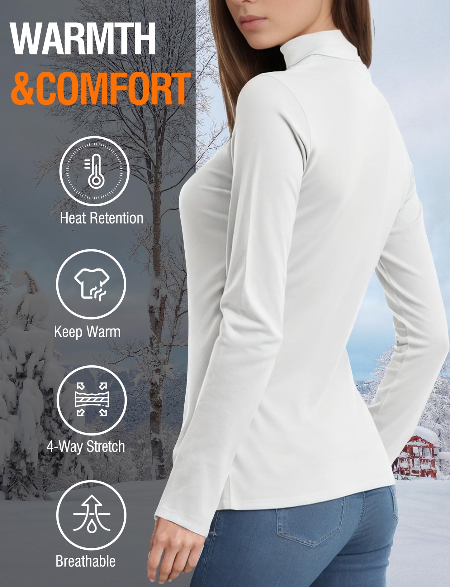 Womens Long Sleeve Turtleneck Thermal T-Shirts Mock Neck Underwear Fashion Tops for Winter Cold Weather