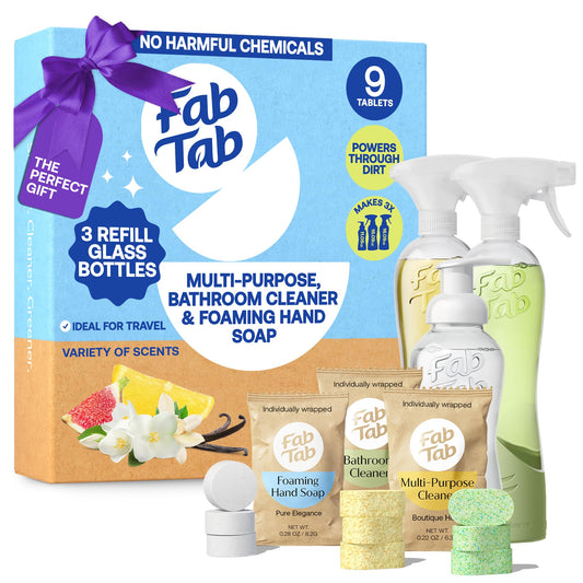 Fab Tab Home Starter Kit - Natural Cleaning Products - Household Cleaners - All-Purpose Cleaner Tablets - Plant-Based, Plastic-Fee - No Harsh Chemicals | Cleaning Kit