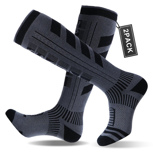 SANYIYIBA 2-Pair Men's Women's Knee-high Merino Wool Ski Socks Whether Daily Warmth Preservation or Snow Sports-Grey+Grey-L