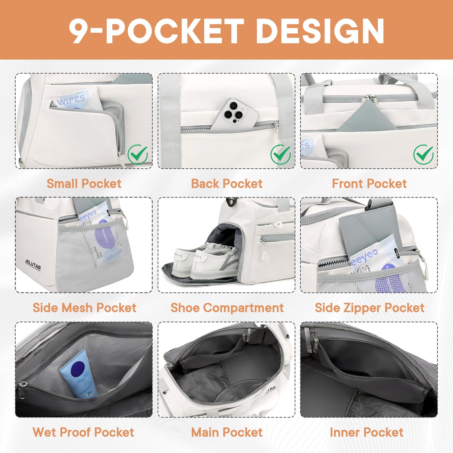 Gym Duffle Bag for Women - JELUTAR Small Carry on Travel Tote Bags Weekender Bags for Personal Item/Sports Gear with Shoe Compartment&Wetproof Pocket