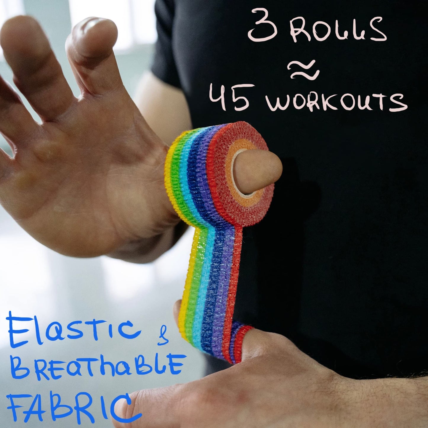 Barbell UP Professional Weight Lifting Thumb Tape - Protects Finger Tape, Adhesive for Powerlifting, Yoga & Gym, Hand Grip Support for Weightlifting, Deadlift, Barbell Hook Grip (RAINBOW)