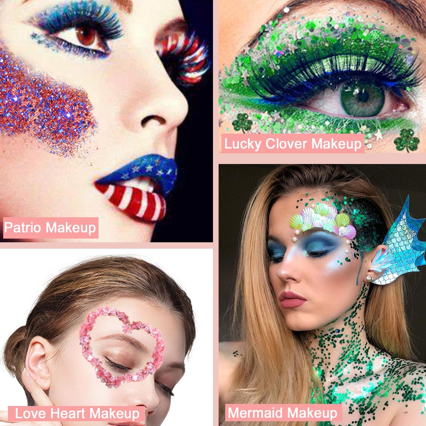 Boko 50ML Body Glitter Gel, Red White Blue Chunky Glitter for Face Hair Body Pride Makeup, Patriotic Glitter for Concert Flag Party Independence Day Event Rave Accessories