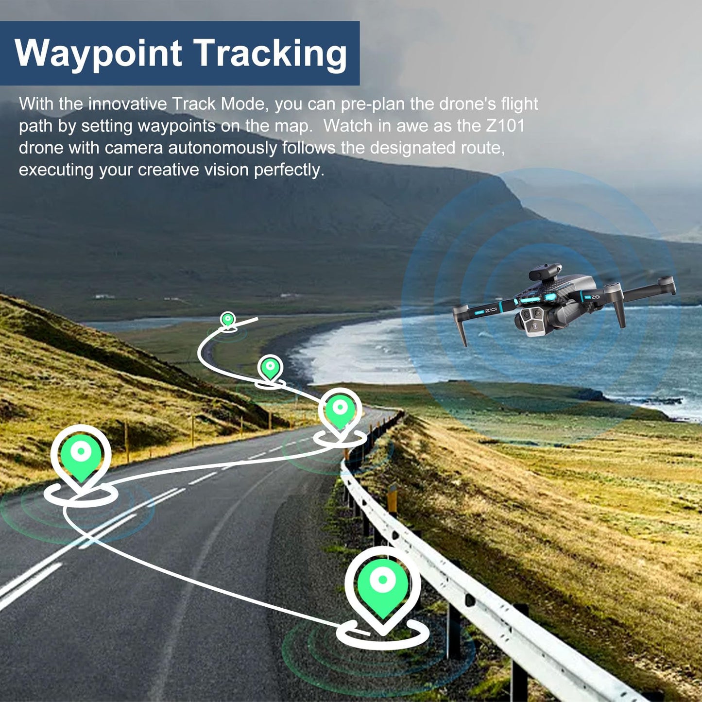 Drone with Camera 4k HD FPV Foldable Drone for Beginners, Quadcopter with Voice Gesture Control, One Key Take Off/Land, Optical Flow Positioning, 360° Flip, Waypoint Fly,2 Batteries