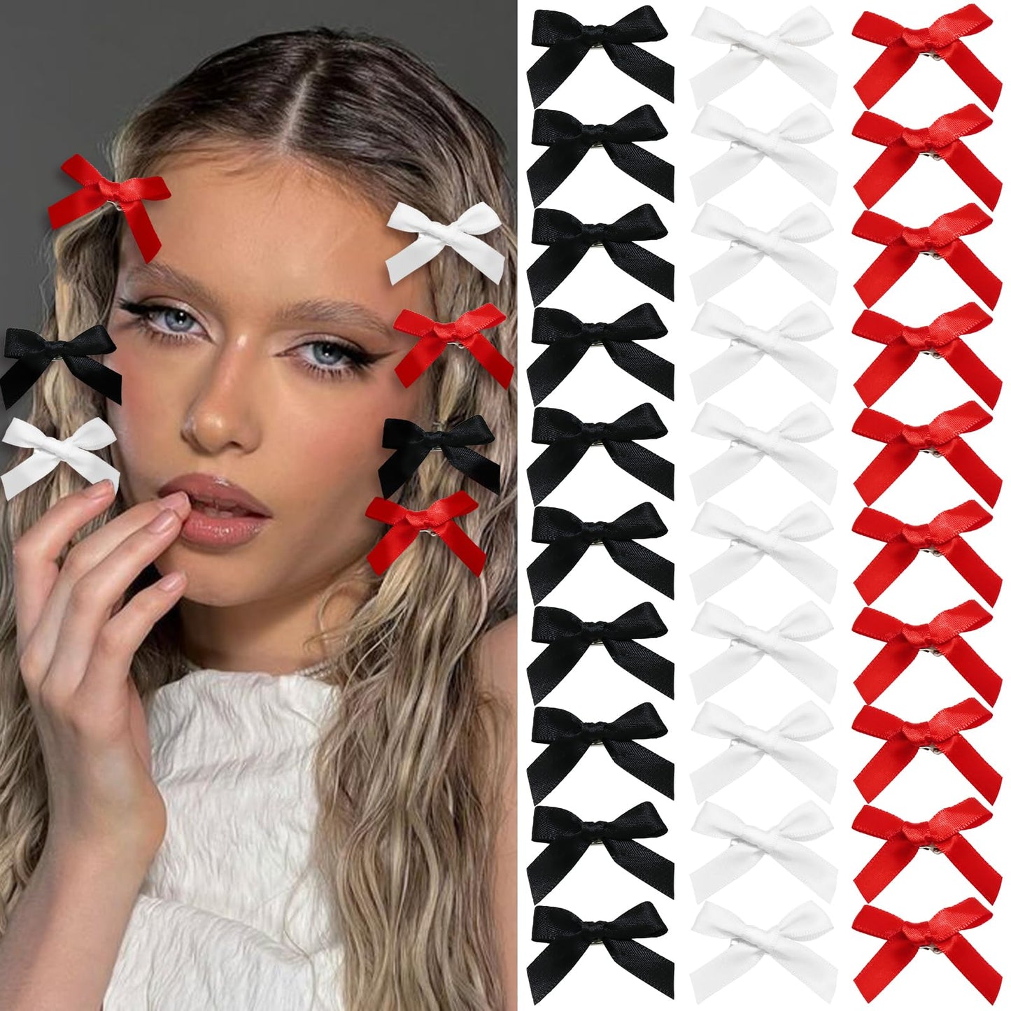 SAWINDA Mini Ribbon Bowknot Barrettes - 30PCS Metal Y2k Cute Black & White Claw Clips & Hair Accessories for Women Girls