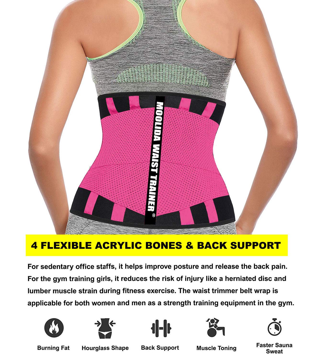 Moolida Waist Trainer for Women Waist Trimmer Workout Fitness Back Support (Hotpink,Small)