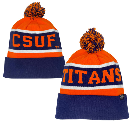 Cal State Fullerton CSUF NCAA Officially Licensed Winter Pom Cuff Beanie Hat Navy/Orange