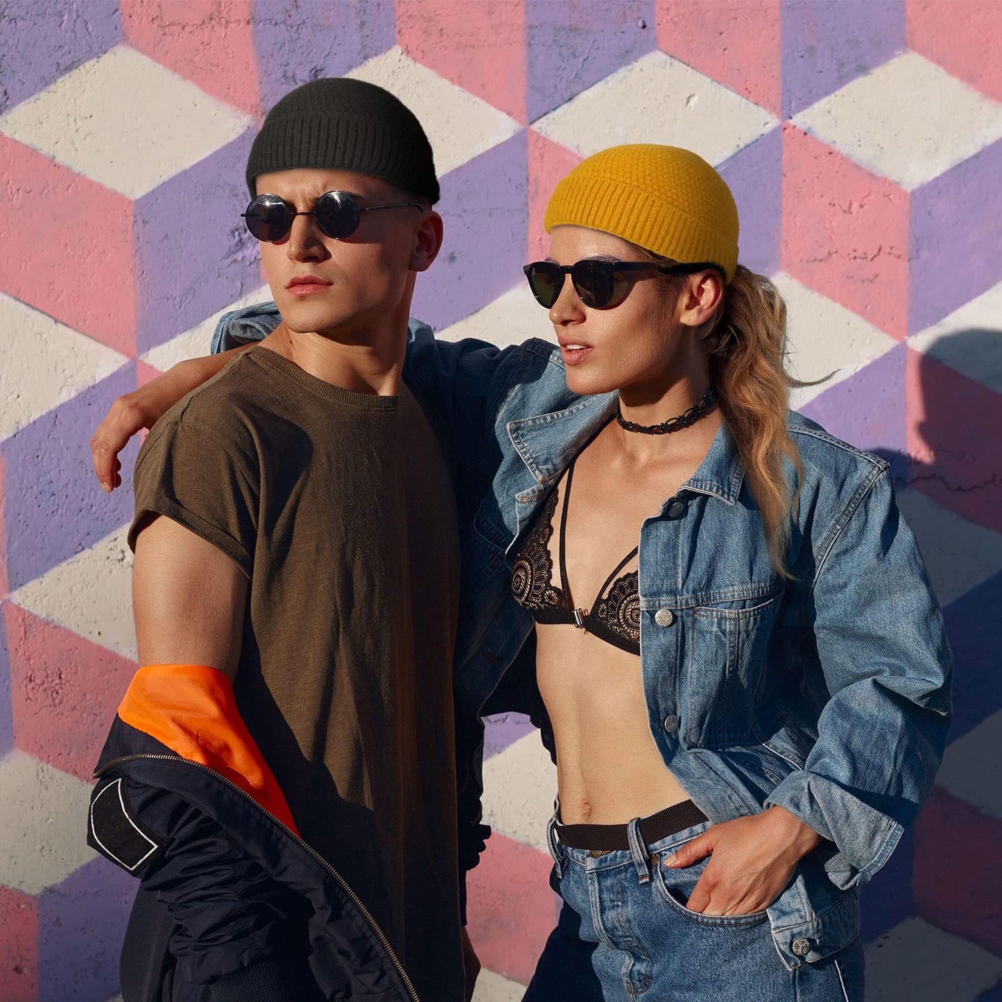 Mens Brimless Hats Docker Beanie Skull Caps Unisex Winter Warm Beanie Adjustable Leather Buckle Street (A~Black)