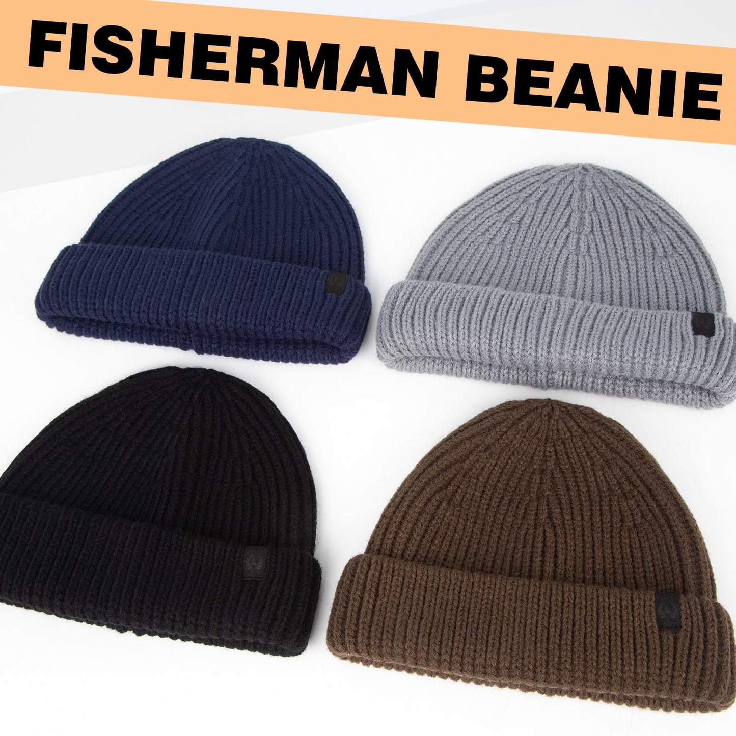 LILLBJORNEN 4 Pack Fisherman Beanie Winter Trawler Beanie Fashion Watch Hat Regular Skull Cap for Men Women (Acrylic, 4 Black)