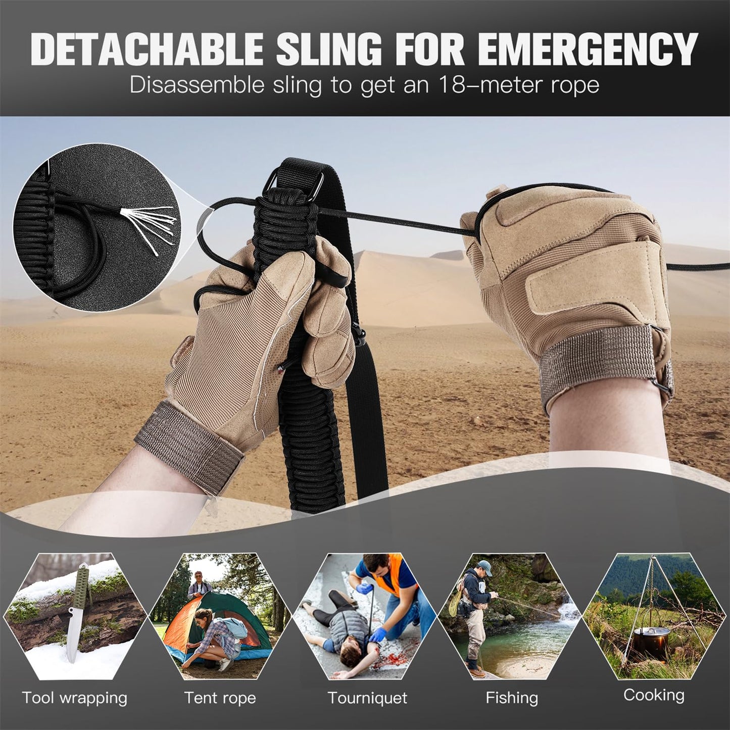 VVAAGG Two-Point Paracord Rifle Sling with Swivels, Non-Slip 2 Point Gun Sling with Quick Adjustable Length Shotgun Strap