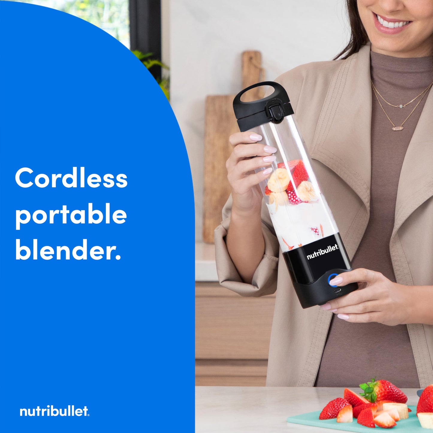 nutribullet Portable Blender, Cordless, 20oz Vessel, Personal Blender, USB-C Rechargeable, Black, NBPB50100K