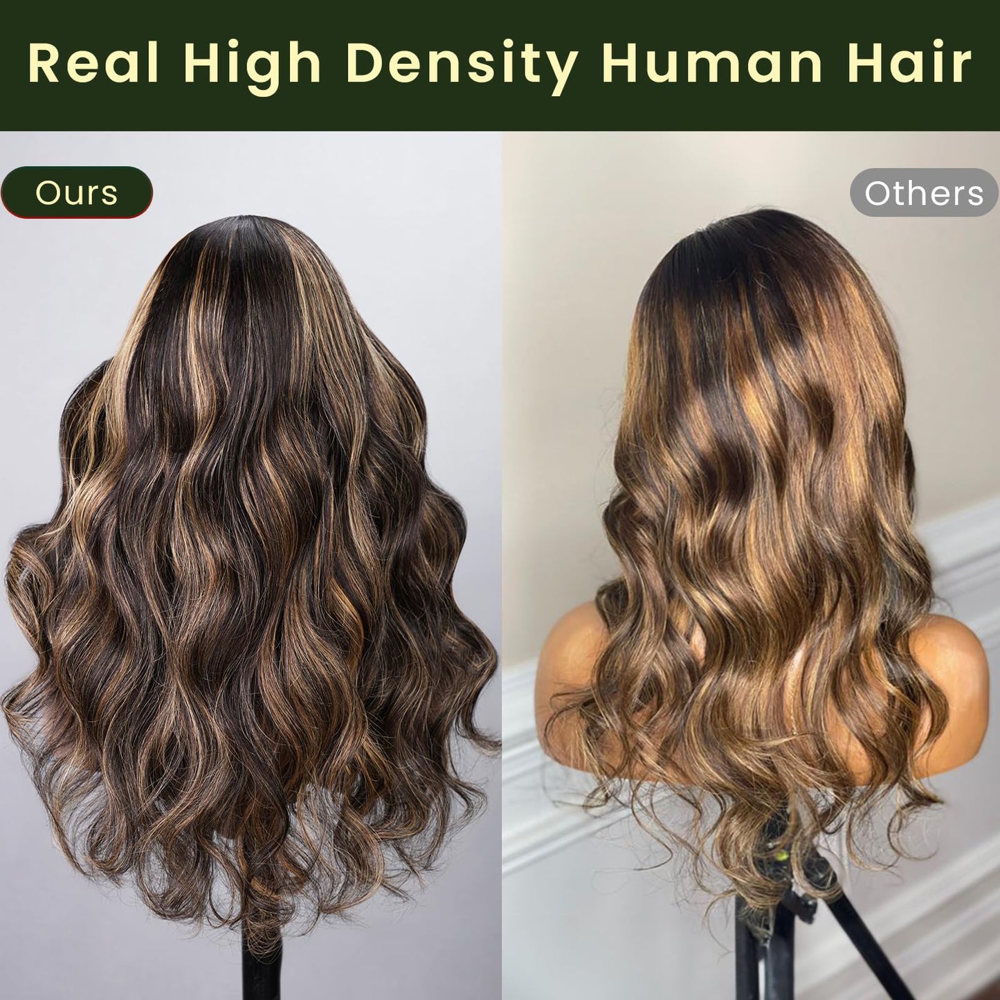 MEGALOOK V Part Wig Human Hair Highlight Wig Upgrade U Part Wigs for Black Women Human Hair Body Wave Human Hair Wig 180% Density No Glue No Sew In No Leave Out Beginner Friendly Half Wig 18 Inch