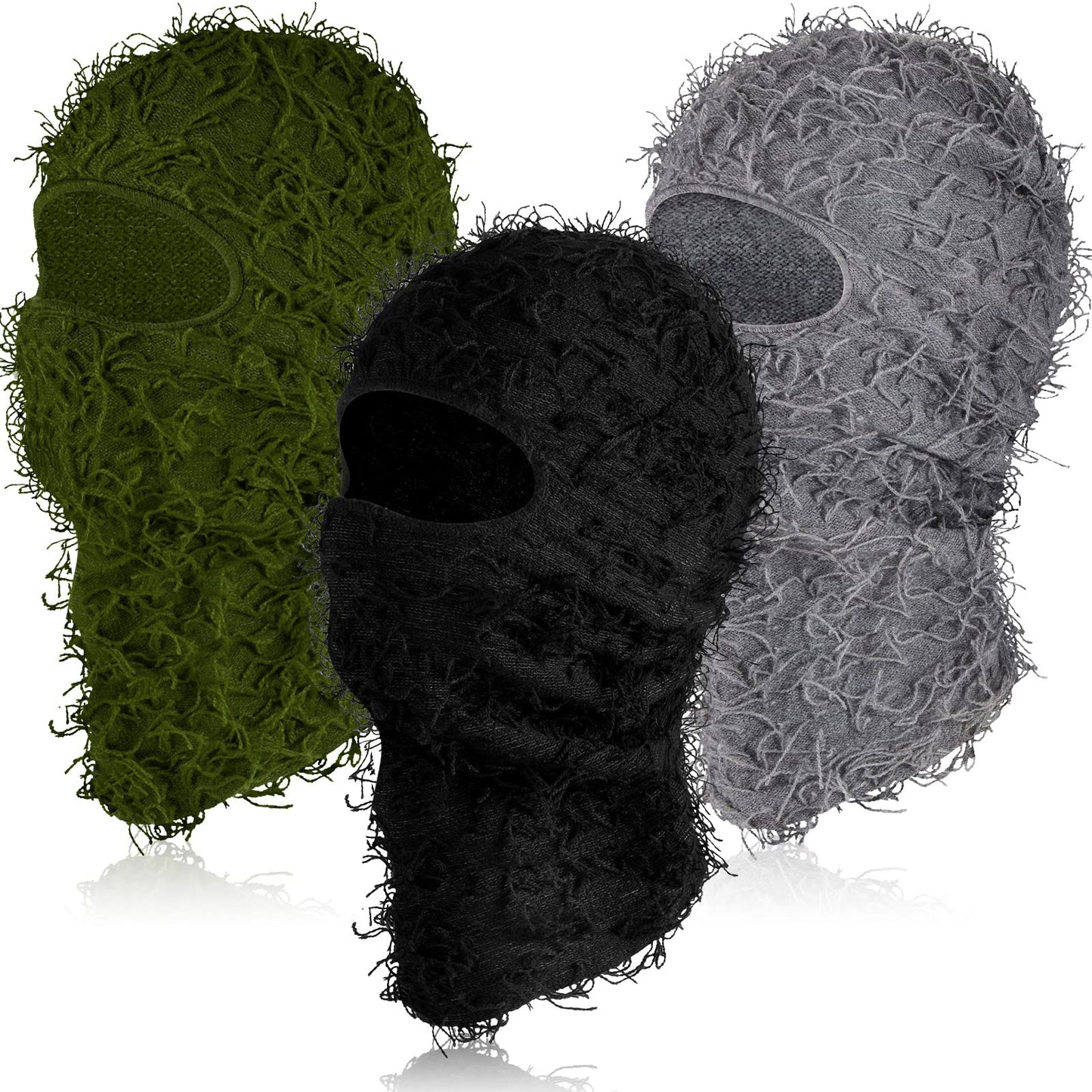 Newcotte 3 Pcs Distressed Balaclava Full Face Ski Mask Cool Knitted Balaclava Windproof Ski Mask for Men Women Cold Weather (Black, Dark Gray, Army Green)
