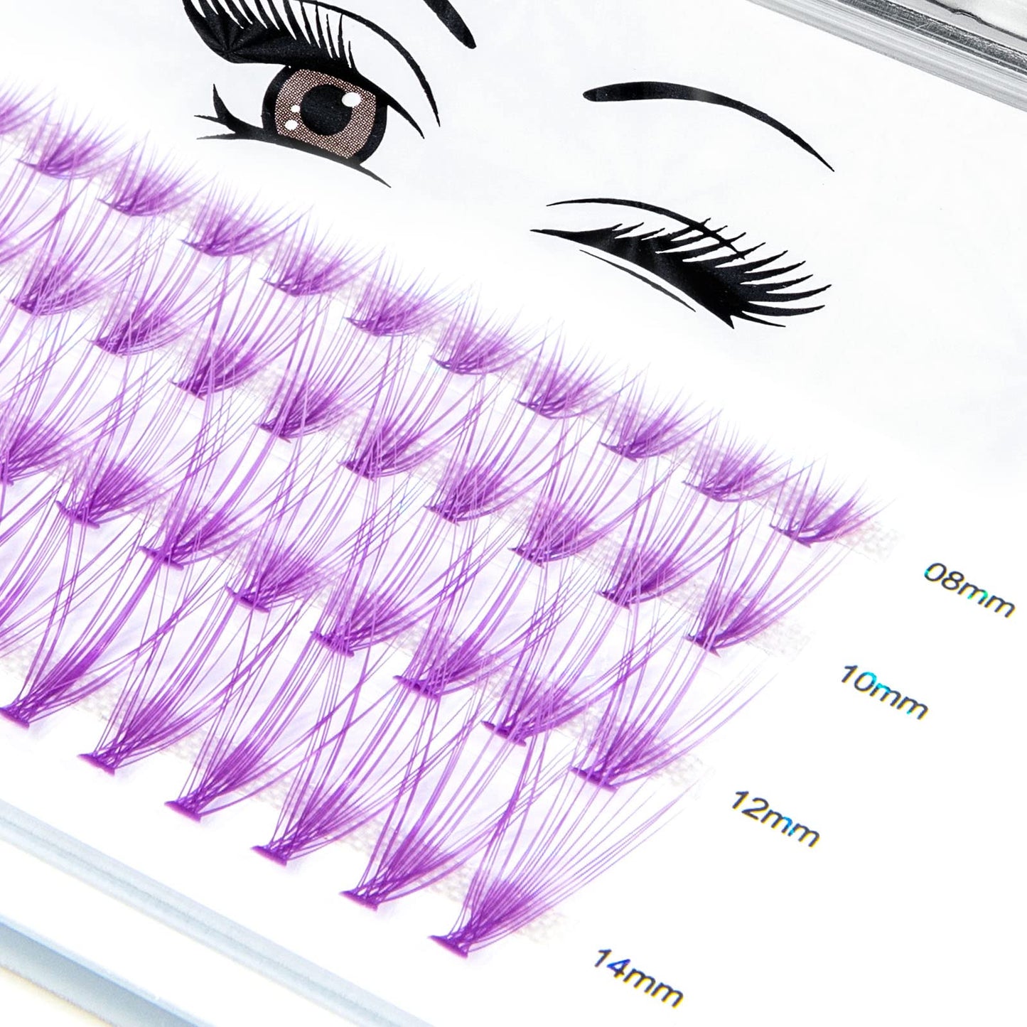 LANKIZ DIY Lash Extensions, 20D Purple Colored Individual Lashes, Flat-band Cluster Lashes for Eyelash Extensions, 0.07 mm 8-14mm Mix Faux Mink False Eyelashes for Home & Salon Use
