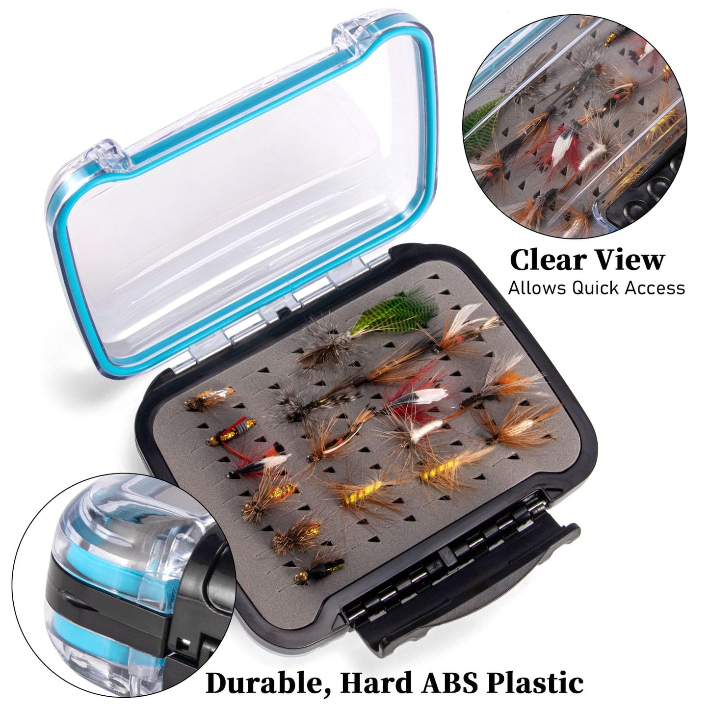 Dr.Fish 2 Pack Fly Box for Fly Fishing Flies Case Jig Box Streamer Fly Fishing Box Waterproof Lightweight ABS Plastic Double Sided Transparent Lid Clear View Deep Slot Flies Hoder Storage Case