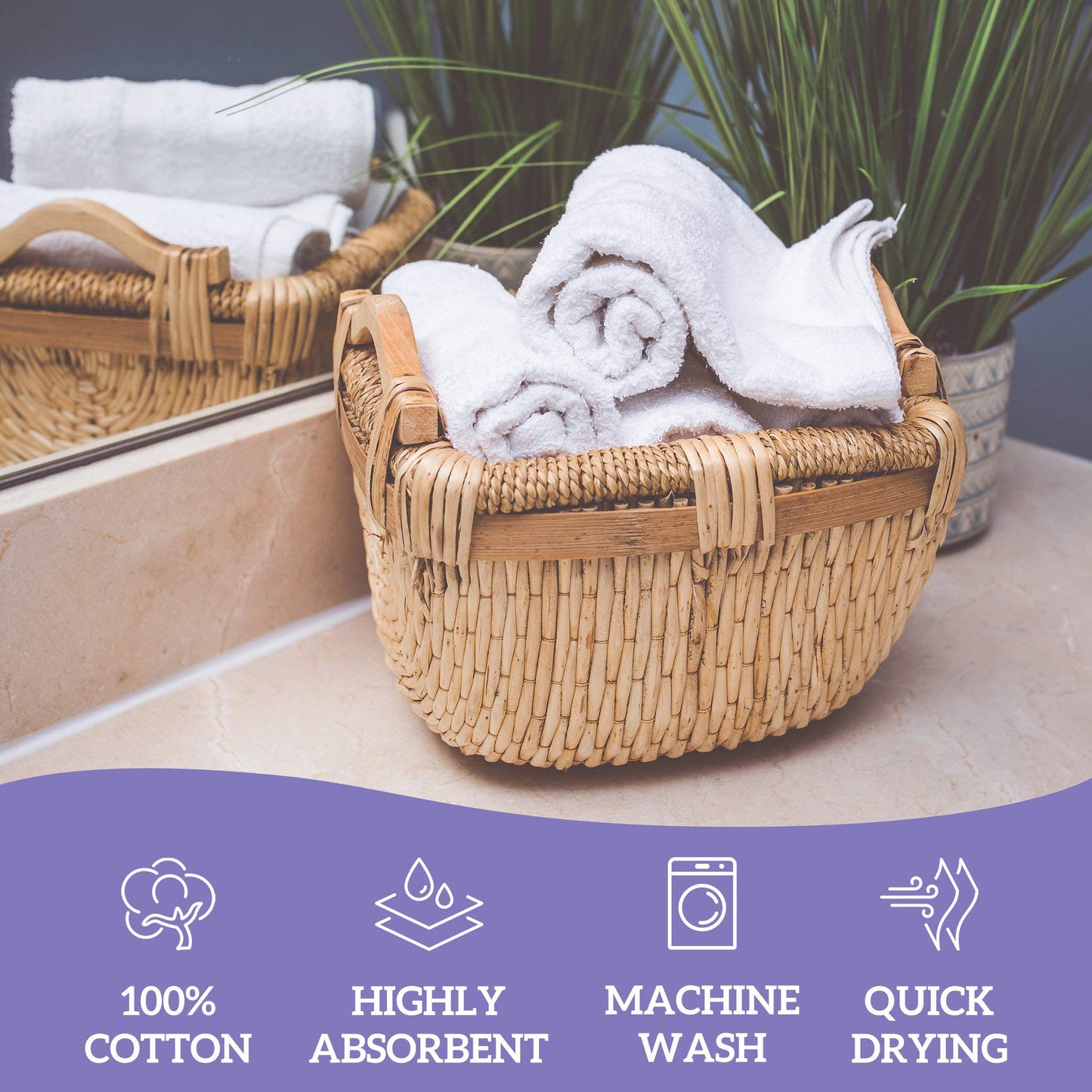 GREEN LIFESTYLE Dobby Border Towel 16x30 100% Ring Spun Cotton Soft and Plush Crisp Highly Absorbent White Hand Towel Ideal for Home, Gym, Spa (Pack of 120)