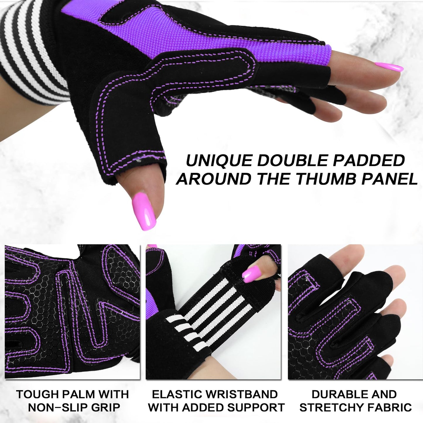 Weight Lifting Gloves for Women Gym Workout with Wrist Support,Padded Half Finger Gloves for Fitness Exercise (Violet, X-Small)