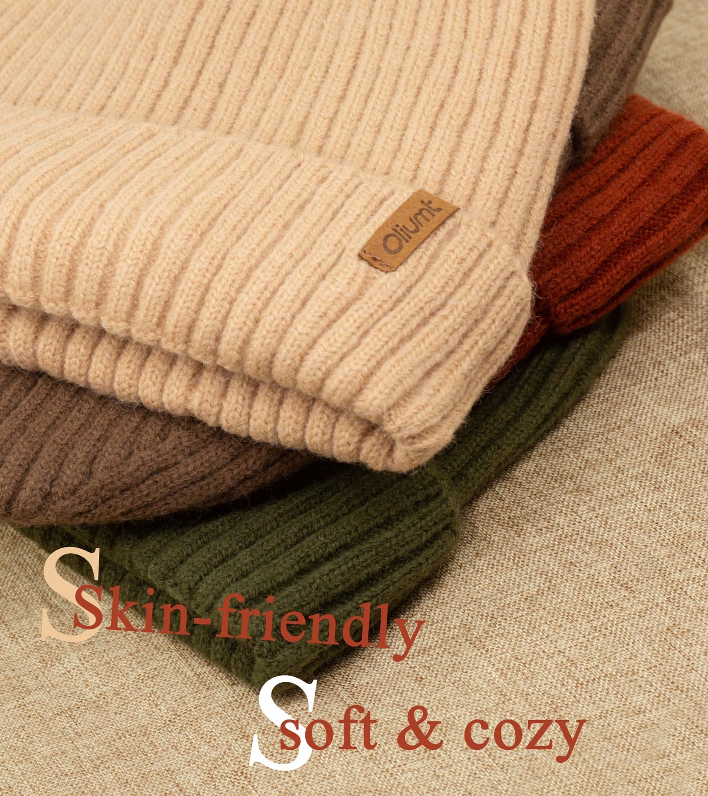 Oliumt Beanie Hat for Men Women Winter Hats for Women Men Soft Warm Unisex Cuffed Beanie Knitted Skull Cap (US, Alpha, One Size, Black/Brown)