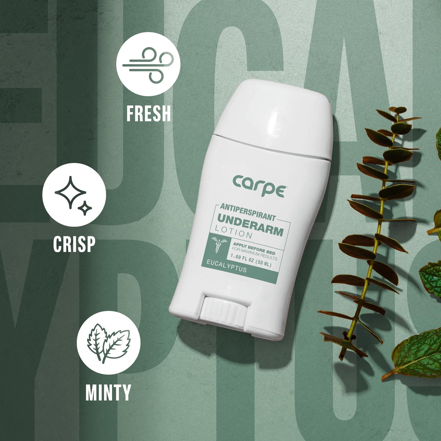 Carpe Underarm Antiperspirant and Deodorant, Clinical strength antiperspirant with all-natural eucalyptus scent, Combat excessive sweating and stay fresh. Great for hyperhidrosis (Pack of 2)
