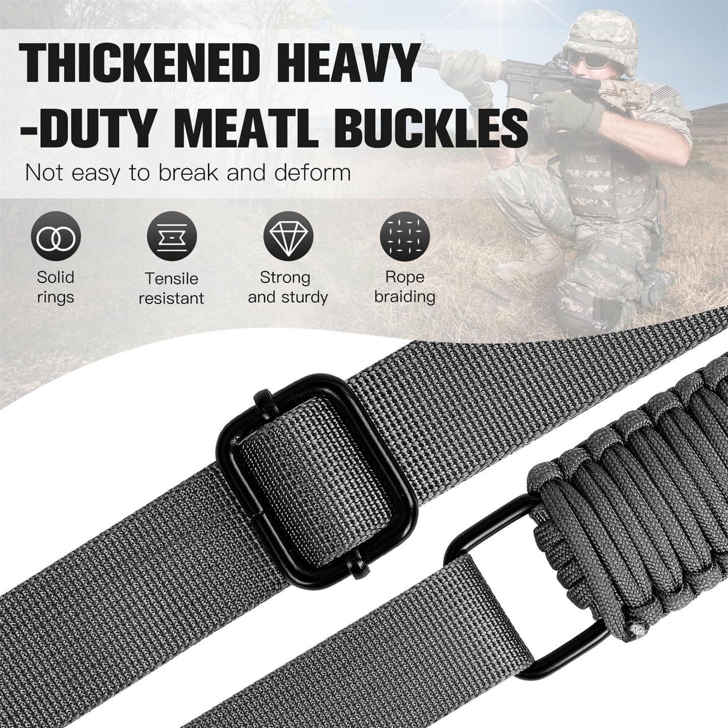 VVAAGG Two-Point Paracord Rifle Sling with Swivels, Non-Slip 2 Point Gun Sling with Quick Adjustable Length Shotgun Strap