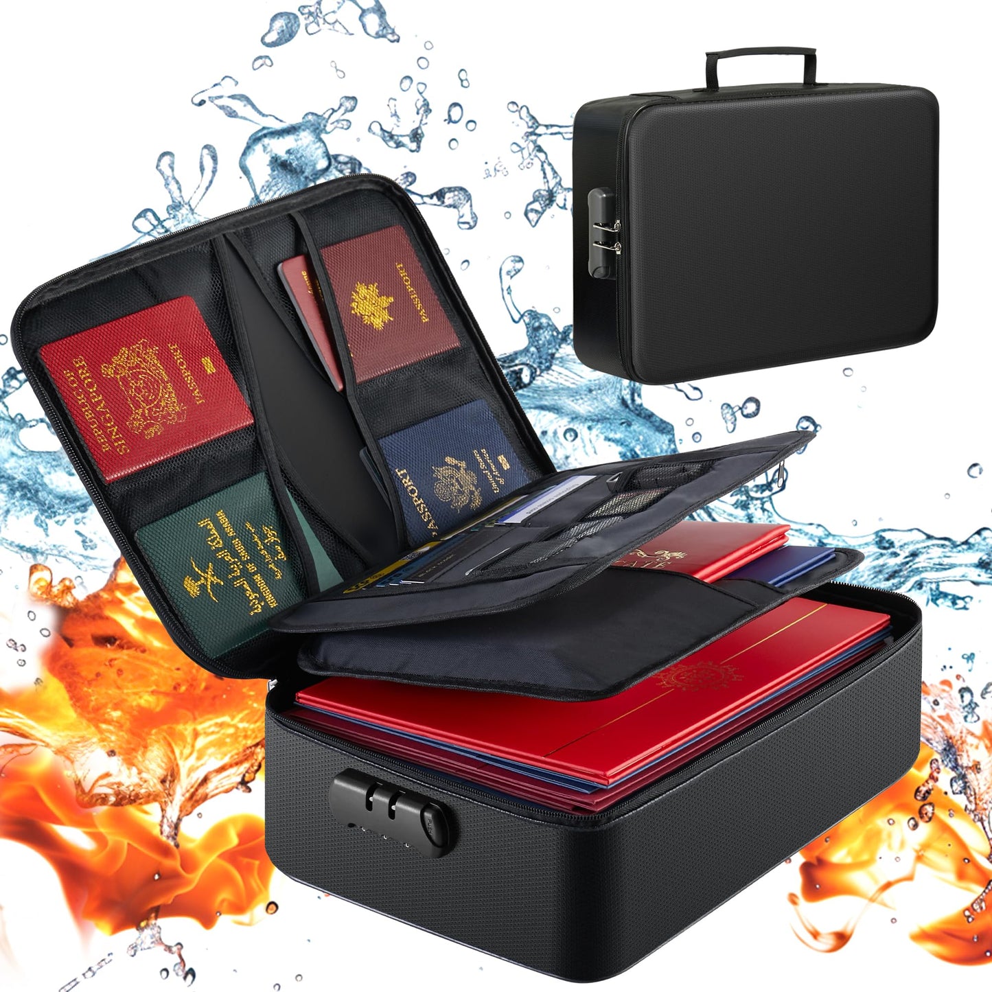 GIANTLUMl 5200°F Document Organizer with Lock,Upgraded Heat Insulated Fireproof＆Waterproof Box 8 Layers File Organizer,Portable Home Office Safe Storage for Important Documents,Safe Box,Fireproof Bag