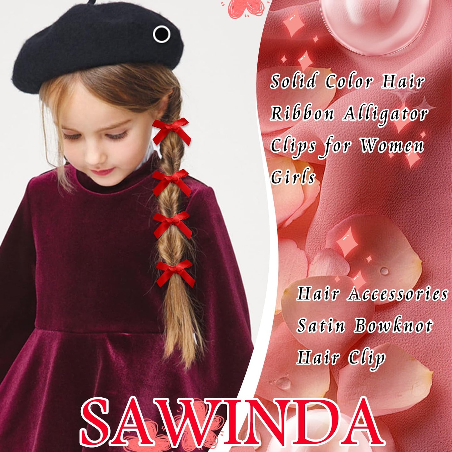 SAWINDA Mini Ribbon Bowknot Barrettes - 30PCS Metal Y2k Cute Black & White Claw Clips & Hair Accessories for Women Girls