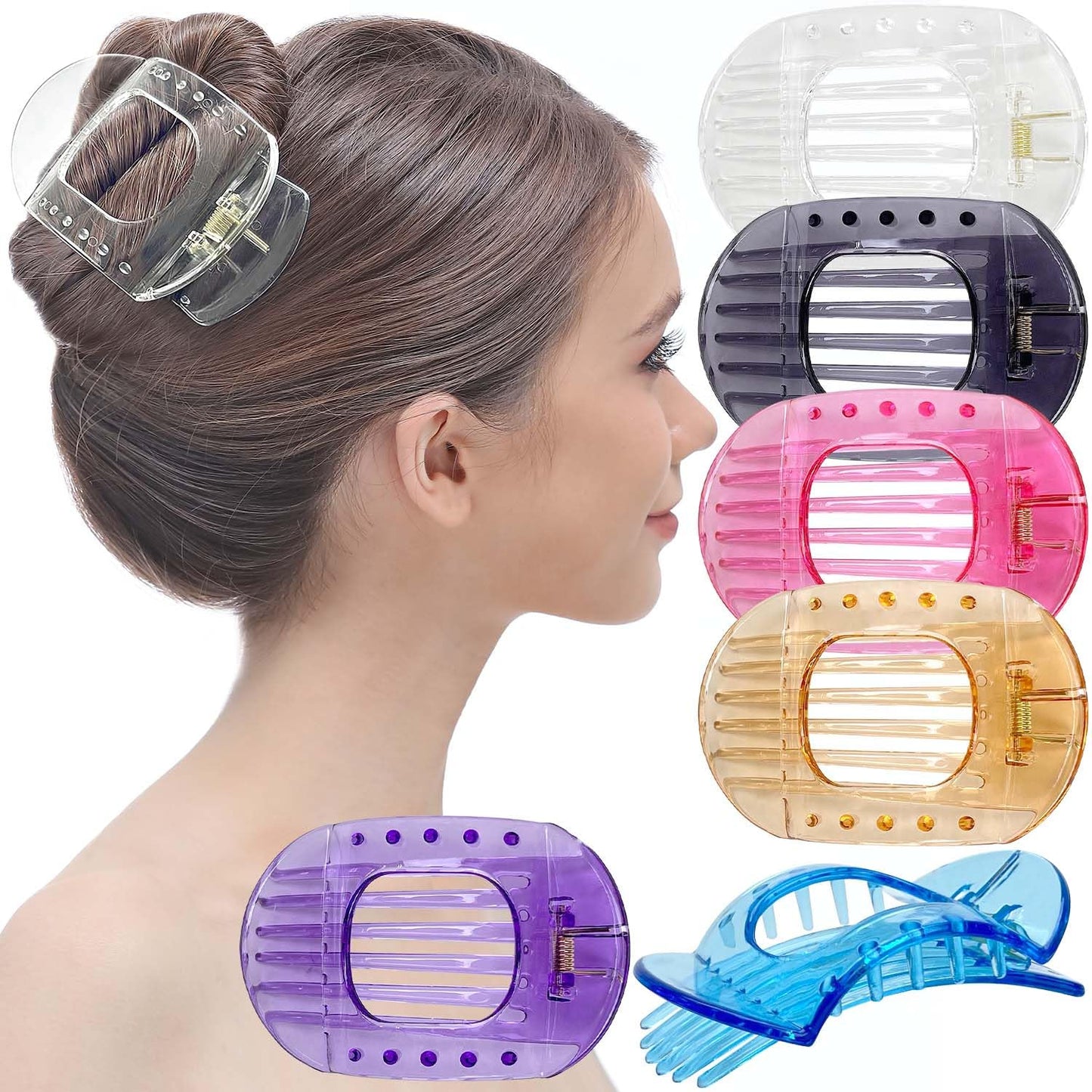 RC ROCHE ORNAMENT 6 Pcs Womens Square Strong Grip Secure Hold Inner Plastic Comfortable Curve No Slip Teeth Styling Beauty Accessory Girls Ladies Claw Clamp Clip, Medium Transparent