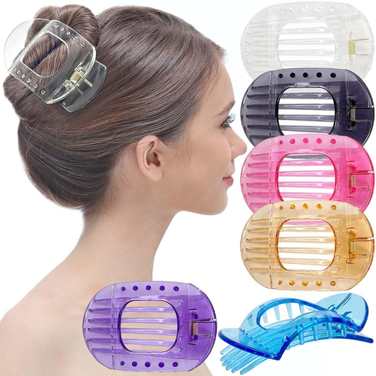 RC ROCHE ORNAMENT 6 Pcs Womens Square Strong Grip Secure Hold Inner Plastic Comfortable Curve No Slip Teeth Styling Beauty Accessory Girls Ladies Claw Clamp Clip, Medium Transparent