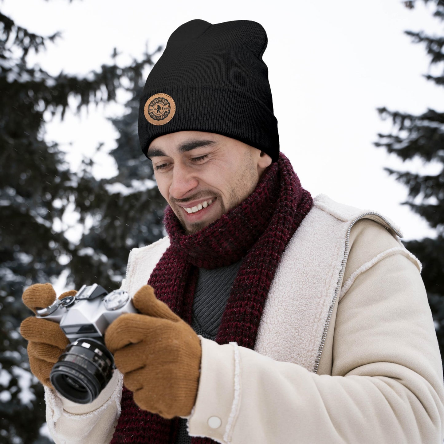 LLZTWOWD Bigfoot Beanie with Embroidery Sasquatch Beanie Hat for Men Women Big Foot Hats Gifts for Dad Knit Hat Warm Knitted Winter