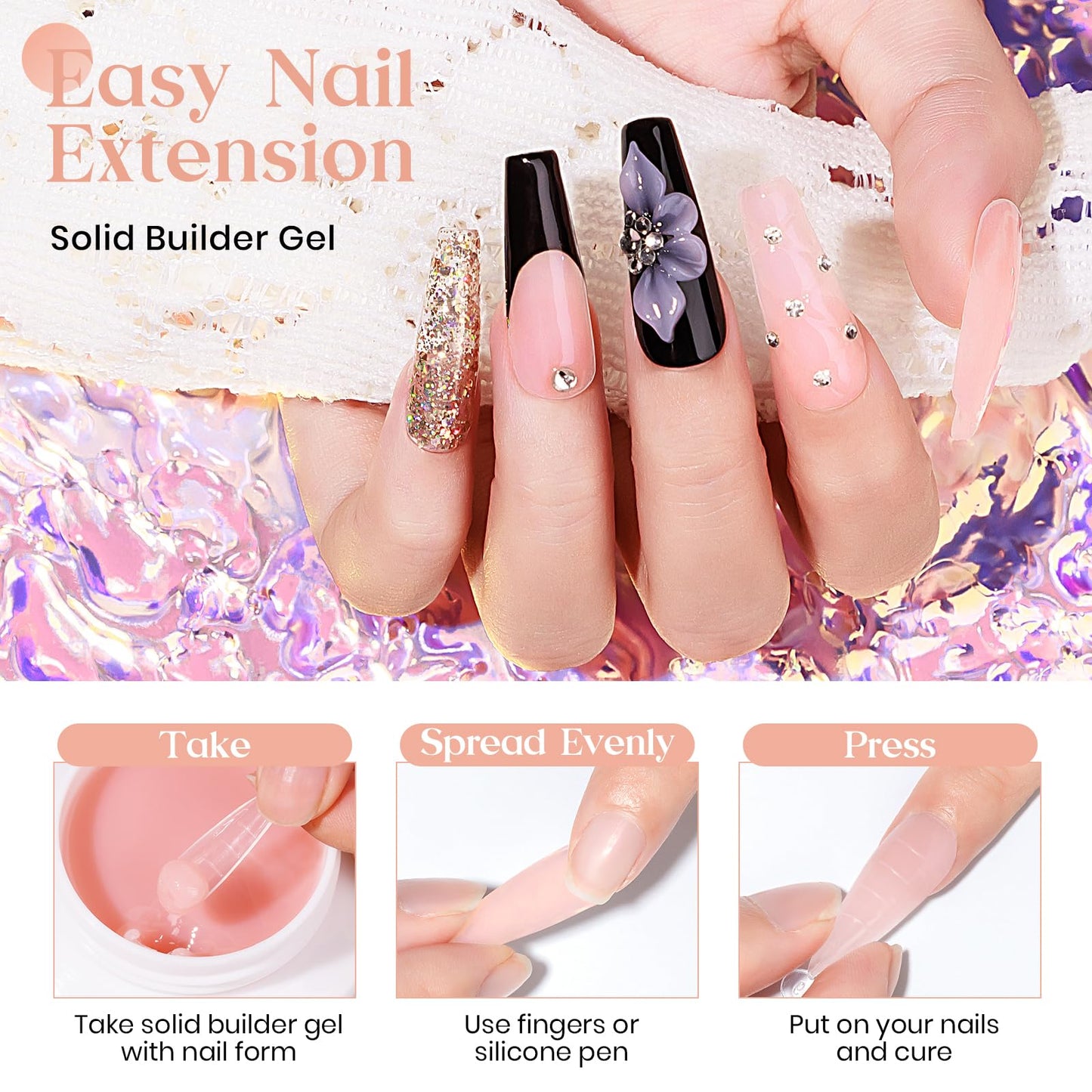 MIZHSE Solid Nail Builder Gel, 2.1 oz 60g Nude Builder Gel for Nails Non-Sticky Solid Builder Gel for Nail Extensions Hard Gel with 24pcs Nail Forms and Silicone Pen Nail Art Manicure Set