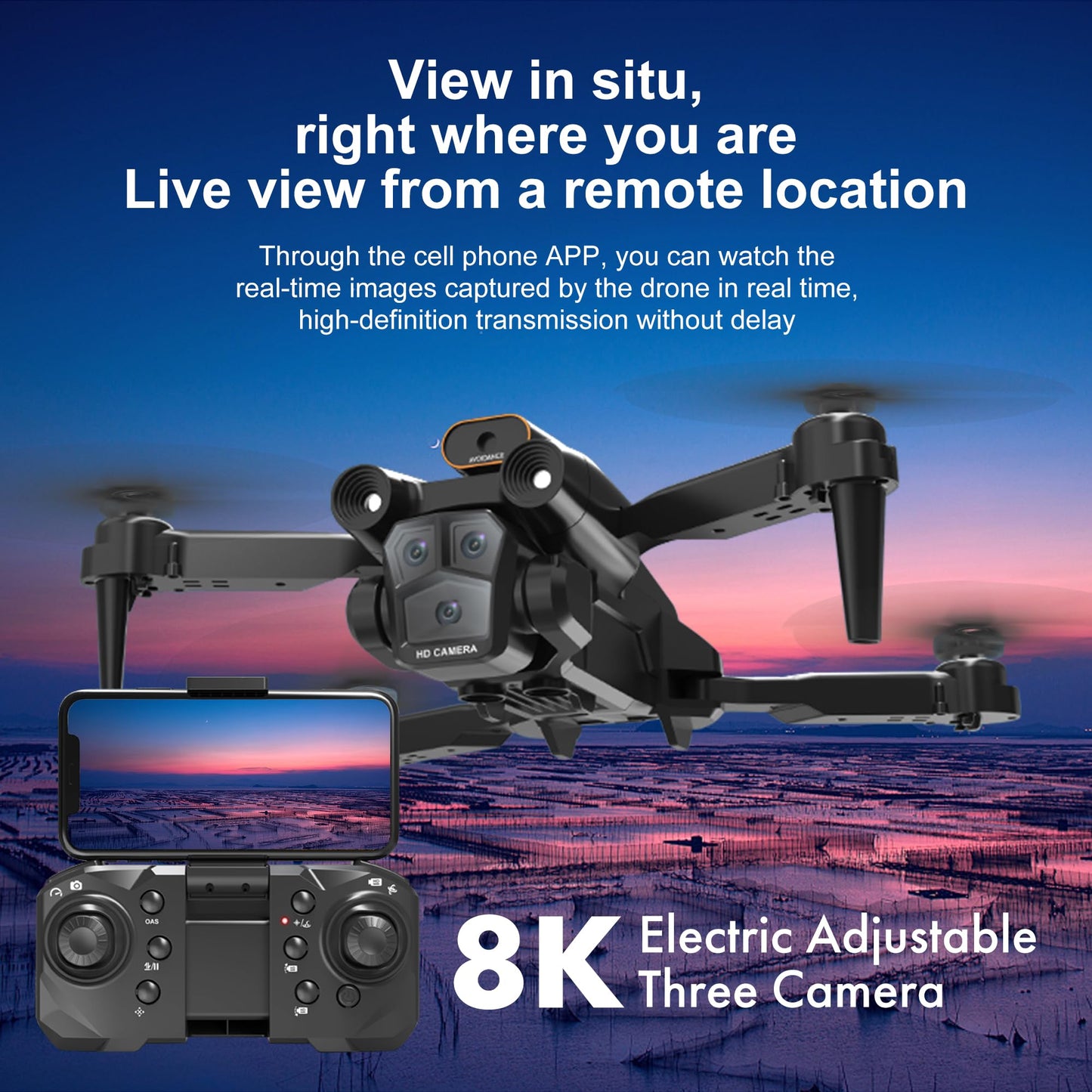 TIMEONIA C12 Foldable Drone with 1080p Camera, HD Dual Camera Remote Control Quadcopter with 4-Way Obstacle Avoidance, Altitude Hold and Adjustment, Headless Mode, 360° Flip, Designed for Beginners and Kids