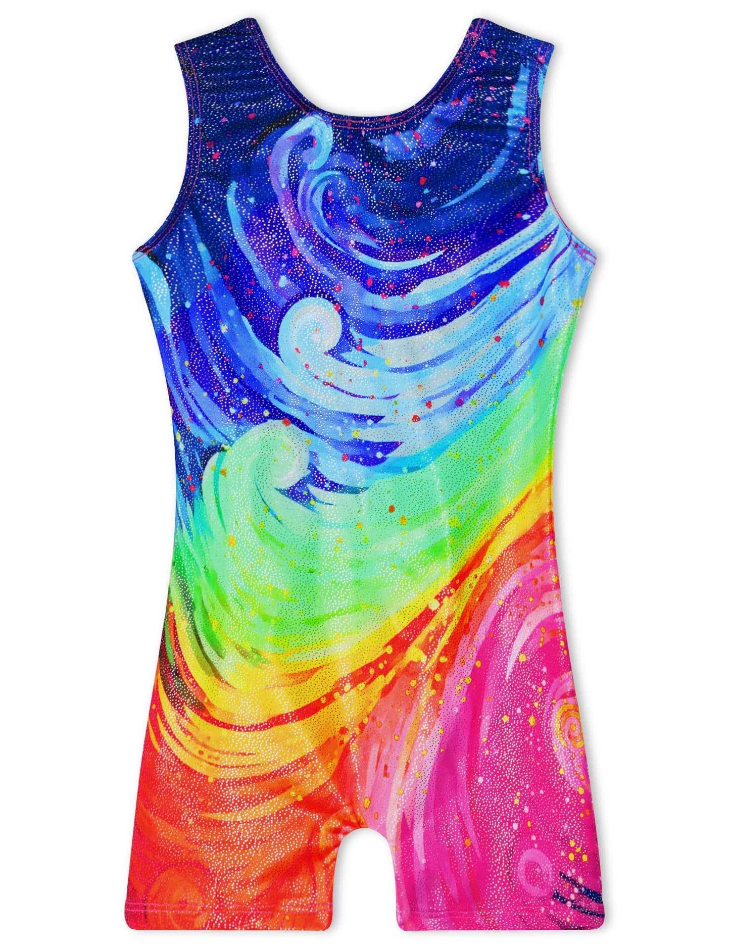 Girls Gymnastics Leotards with Shorts Size 7-8 Years Old Sparkle Colorful Wave Print Tumbling Biketards Unitard