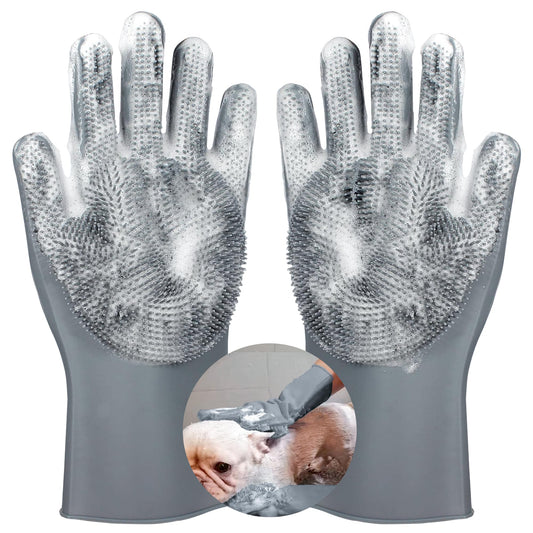 SUKETIL Pet grooming gloves,Dog washing gloves with High-Density Teeth with Five Finger Design to bathing and Massage for Dogs,Cats (Gray)