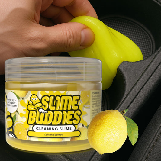 Slime Buddies Car Cleaning Gel Putty - Lemon Scented Interior Detailing Tool for Cup Holders, Air Vents & Keyboard - Reusable Auto Detailing Accessories - Dust Remover Goop - Gifts for Men Women