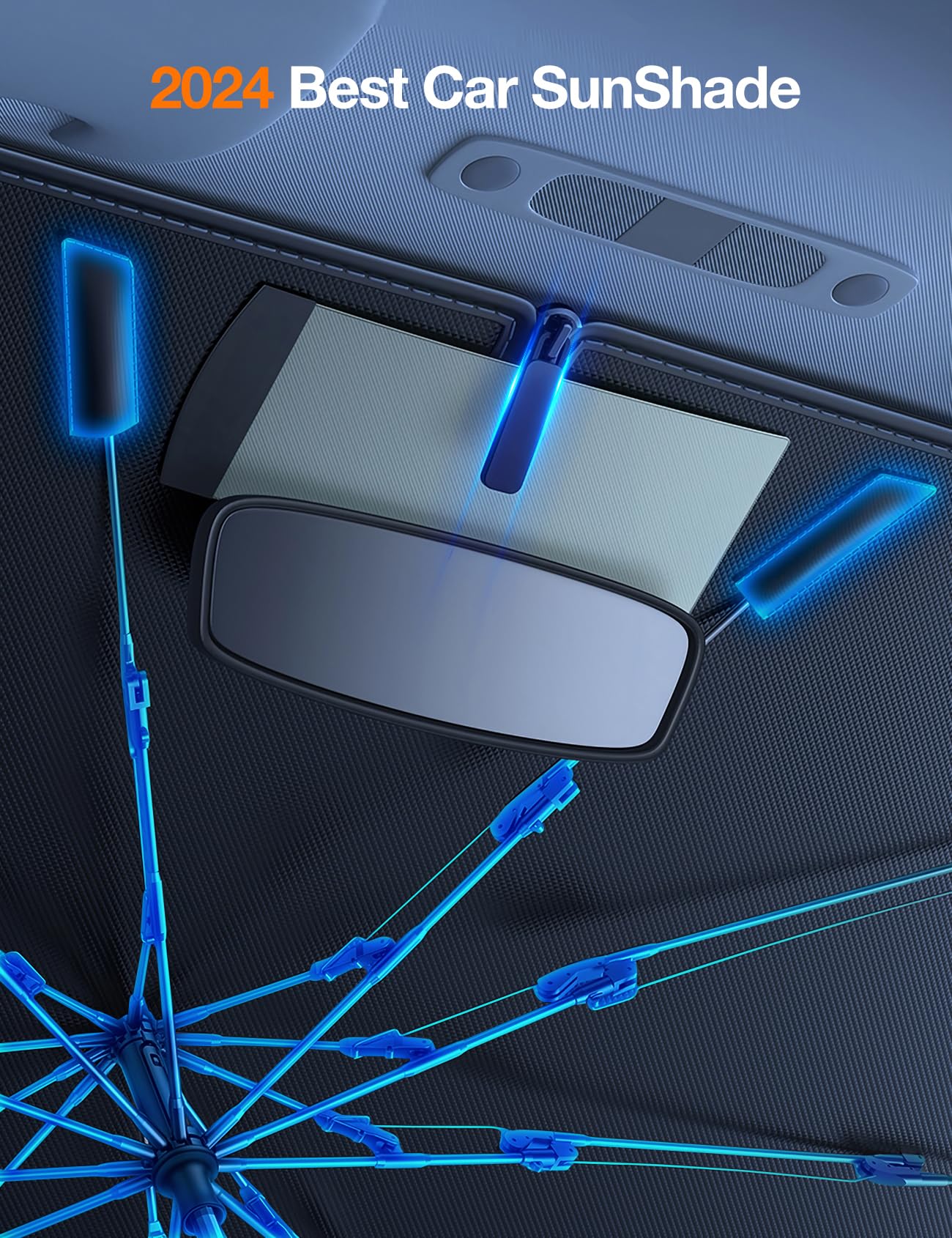 [2025 Upgrade] AKEsepe Windshield Sun Shade Umbrella for Car-[World-Class Quality Certified] Block UV Rays&Sun Heat,Protect Car Interior,Retractable Handle,Zipper with Wide Bandage,M(54" L x 31" W)