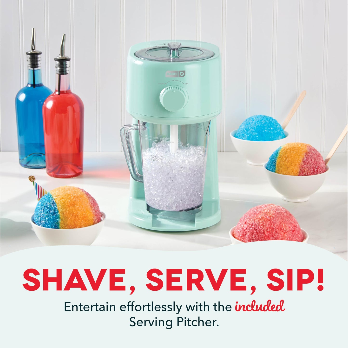 Dash Deluxe Shaved Ice & Slushy Maker with Serving Pitcher, 1L, Multi-Purpose Ice Shaver Machine for Homemade Shaved Ice, Snow Cones, Slushies, Cocktails & More - Aqua