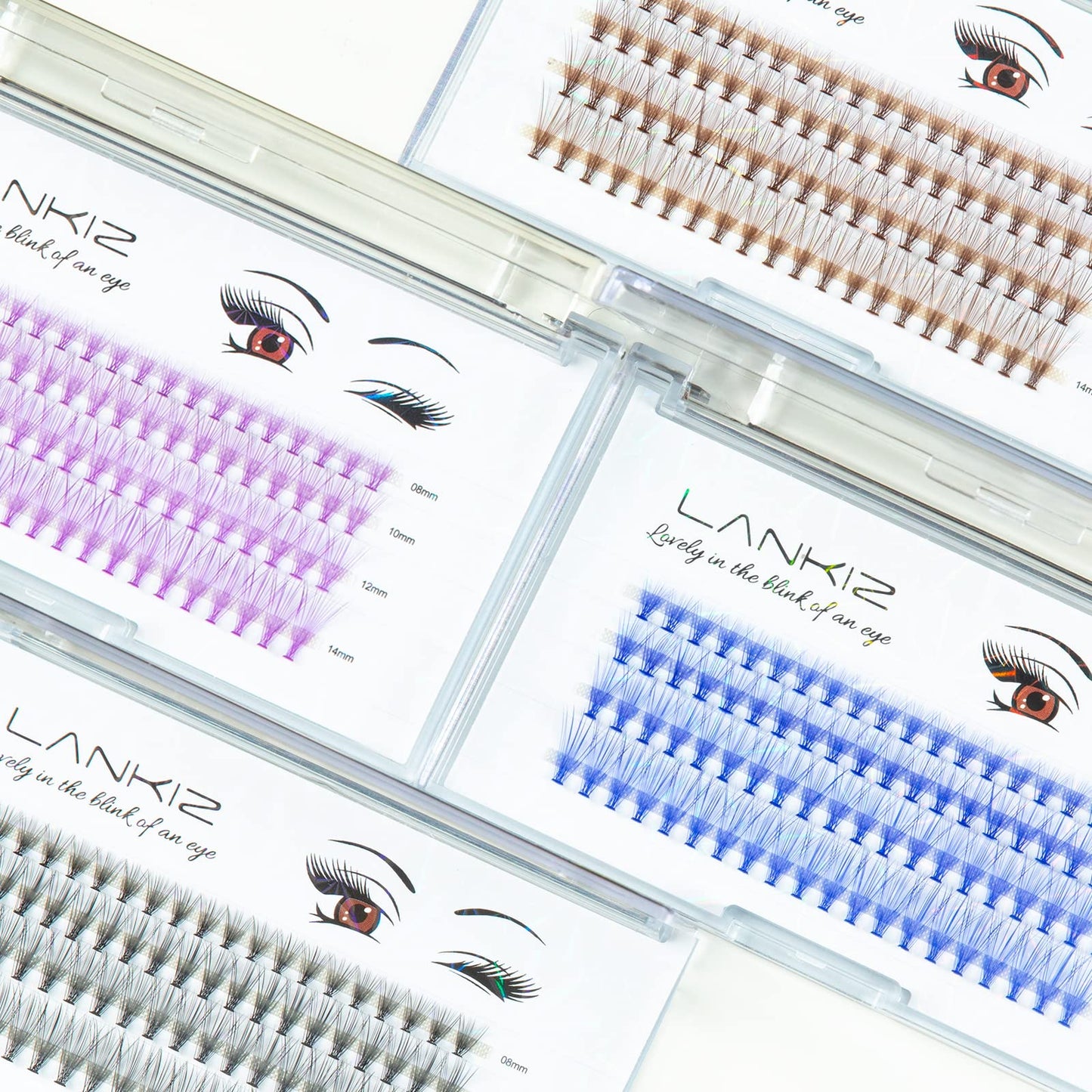 LANKIZ DIY Lash Extensions, 20D Purple Colored Individual Lashes, Flat-band Cluster Lashes for Eyelash Extensions, 0.07 mm 8-14mm Mix Faux Mink False Eyelashes for Home & Salon Use