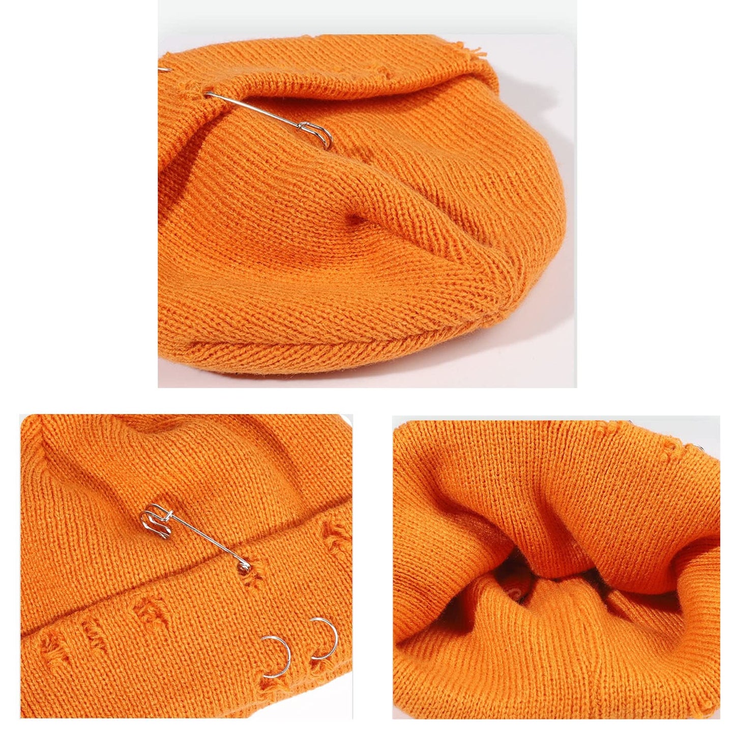 Gothic Beanie Winter Knit Hats Trendy Metal Rings Pin Hip Hop Streetwear Harajuku Y2k Skull Cap Emo Scene Grunge Accessories (Black,One Size)