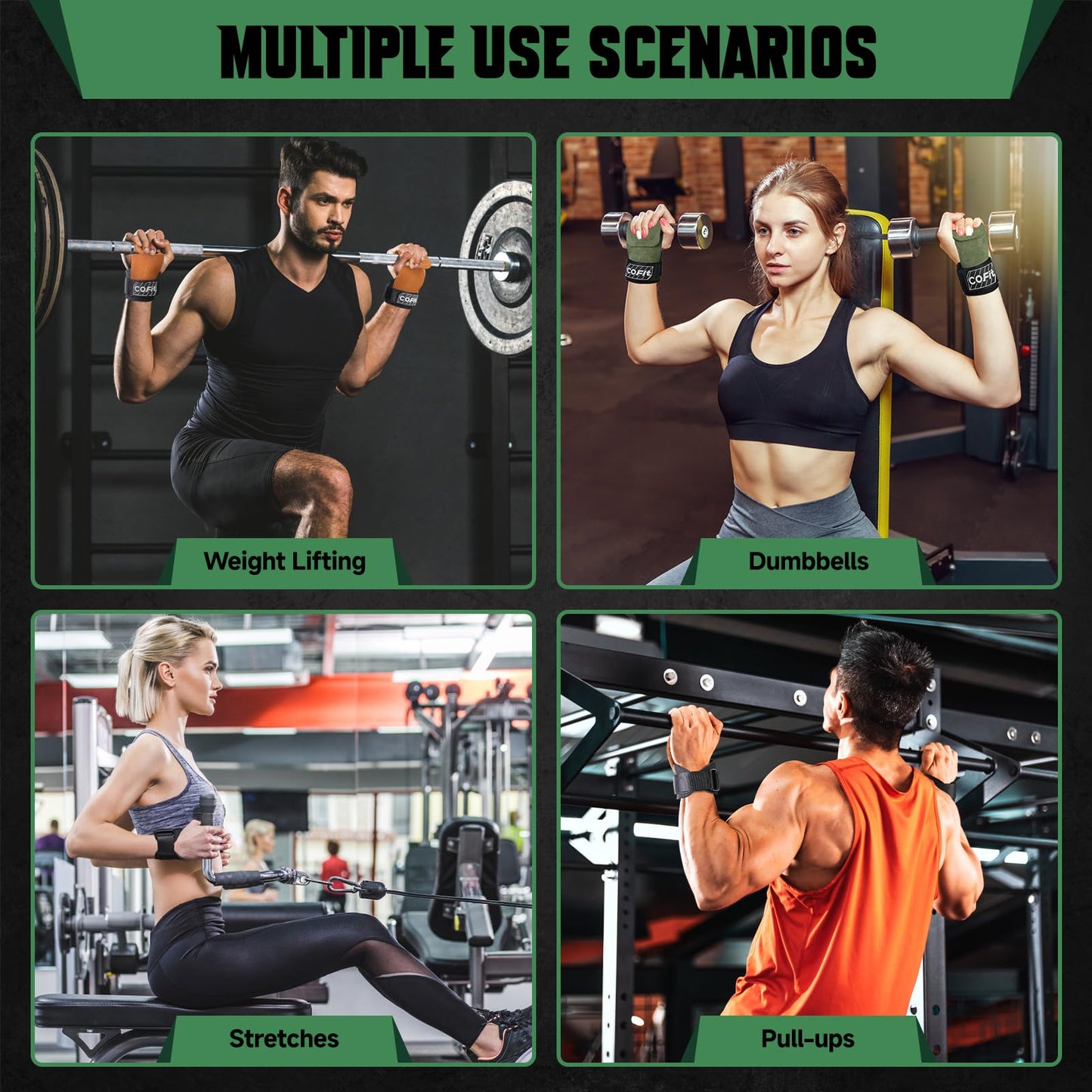 COFIT Wrist Straps for Weightlifting, Workout Wrist Wraps with Dual-Layer Oxford Leather, Enhanced Grip for Optimal Hand and Wrist Protection, Gym Lifting Straps for Deadlift and Powerlifting - Green