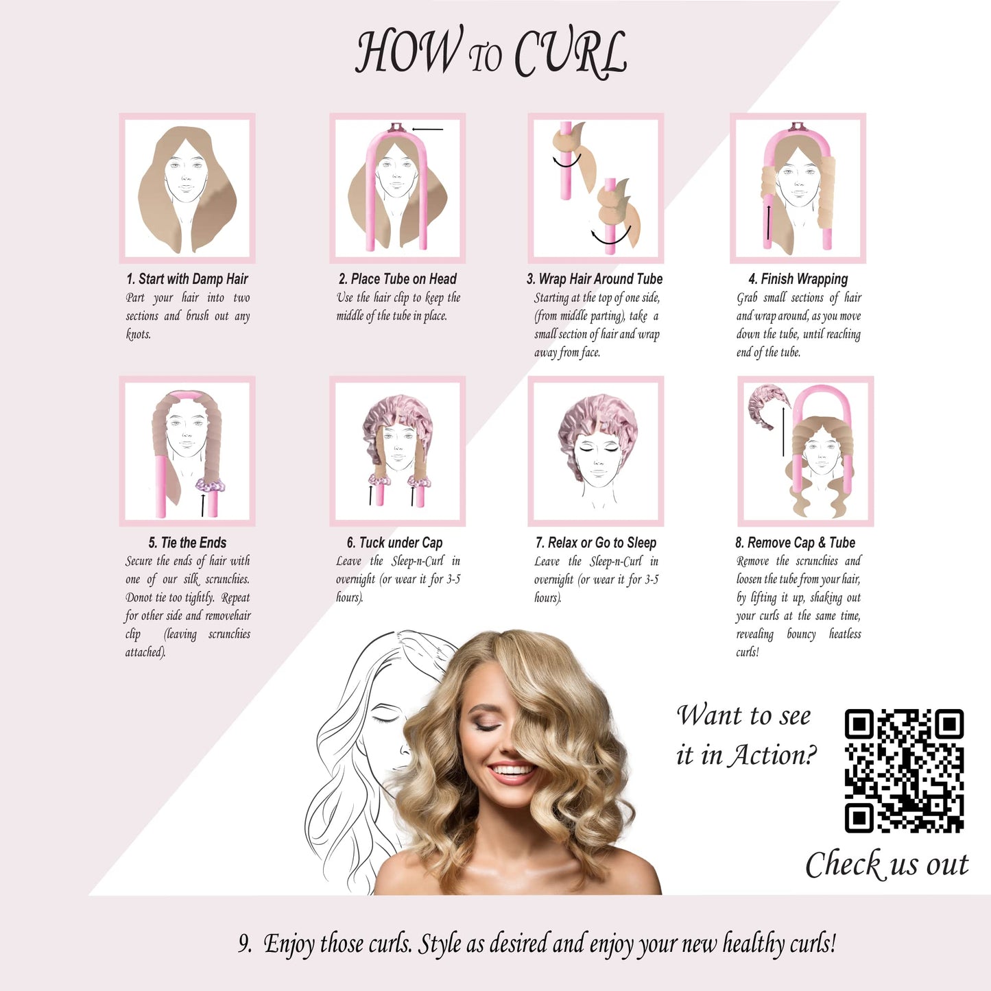 Sleep ‘N Curl - 100% Pure Mulberry Silk - Heatless Hair Curler KIT with Pure Silk Cap (Bonnet)