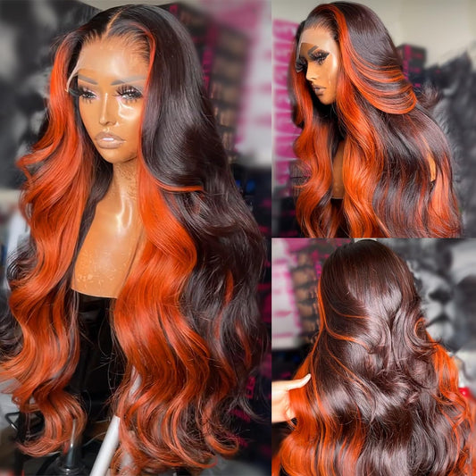 200% Density Wear And Go 9x6 Glueless Wigs Human Hair Pre Plucked Pre Cut For Beginners Ginger Body Wave Lace Front Wigs Human Hair For Black Women HD Lace Closure Colored Glueless Wig(22 INCH)