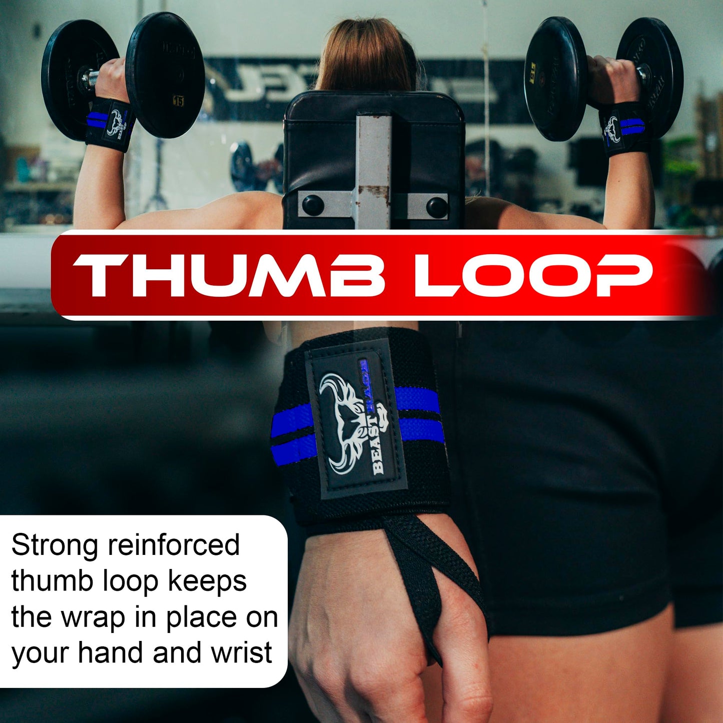 BEAST RAGE® Wrist Wraps for Weightlifting Adjustable Lifting Straps & Wrist Straps with Thumb Loop for Enhanced Gym Support, Wrist Support for Powerlifting, Bodybuilding and Gym workout (Black Blu)