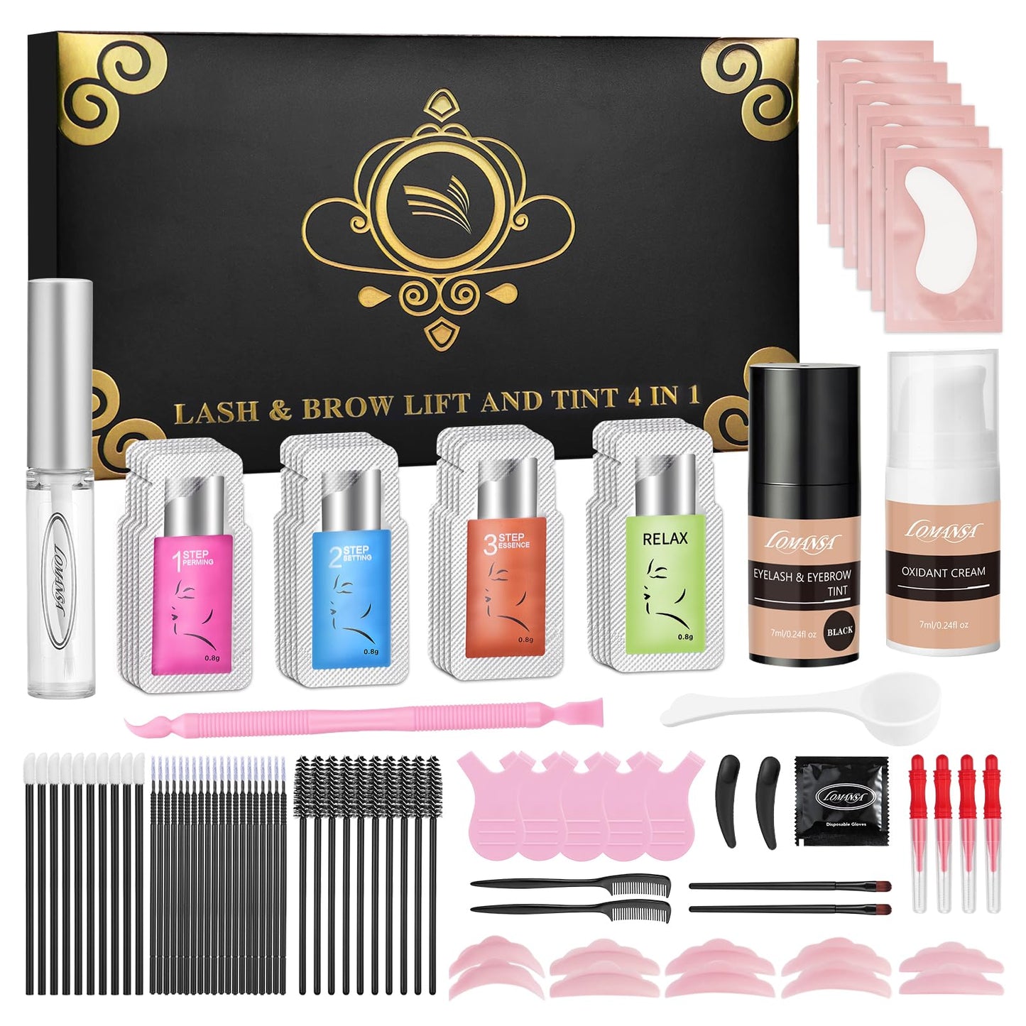 Lomansa Lash Lift and Color Kit, Lash Color Kit, Eyelash Lift Kit, Quick Lifting & Voluminous Coloring with Complete Tools for Beginner Salon