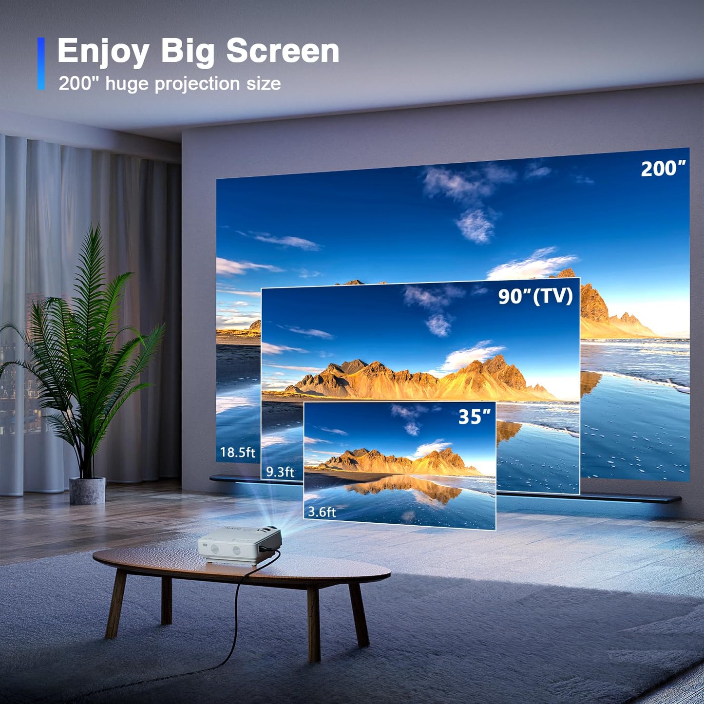 AuKing Projector, 2025 Upgraded Mini Projector, Full HD 1080P Home Theater Video Projector, Compatible with HDMI/USB/AV/Smartphone/TV Box/Laptop