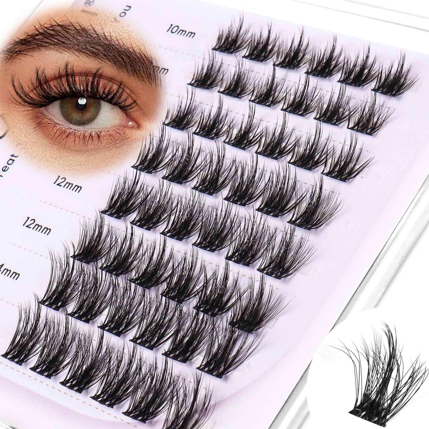 LA MAESII Lash Clusters, 3D Wispy Cluster Eyelash Extensions Fluffy DIY Cluster Lashes Eyelash Clusters, 10-14mm Multi-layer Individual Lashes Soft Thin Band Reusable (06)