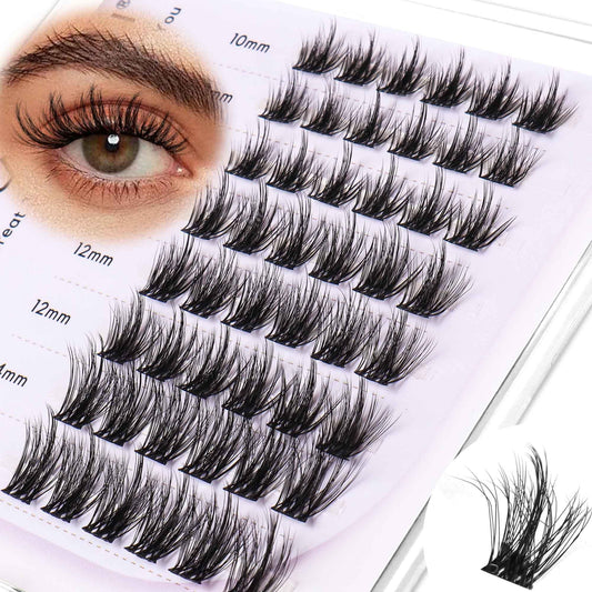 LA MAESII Lash Clusters, 3D Wispy Cluster Eyelash Extensions Fluffy DIY Cluster Lashes Eyelash Clusters, 10-14mm Multi-layer Individual Lashes Soft Thin Band Reusable (06)