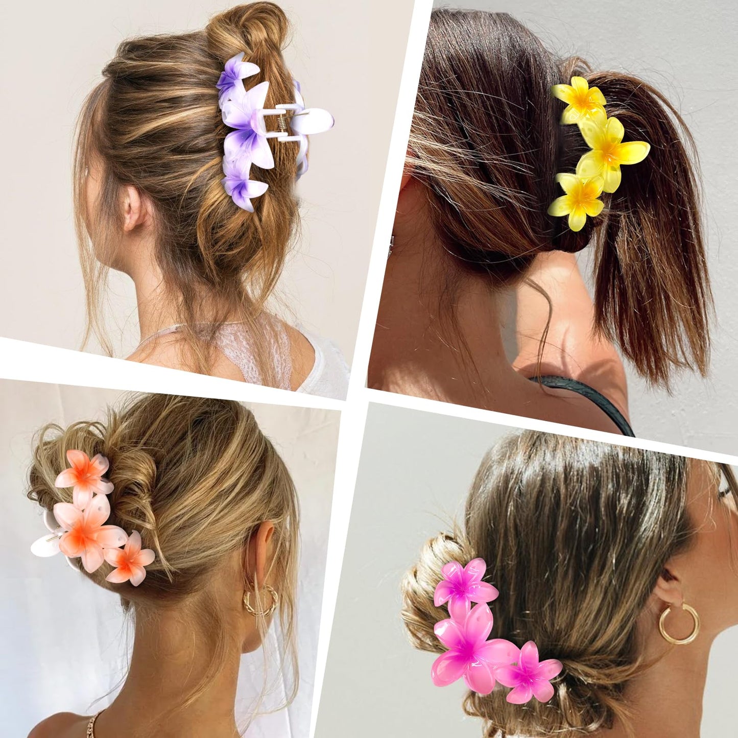 Colorful Hawaiian Flower Hair Clips for Women - Large Non-Slip Claw Clips with Strong Hold, Beach Hair Accessories for Thick Hair