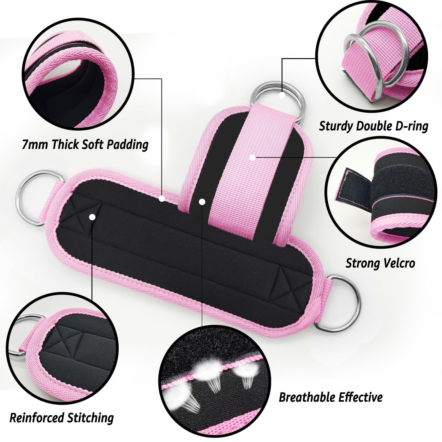Anemeeoke Fitness Ankle Straps for Cable Machine, Kickbacks Glute Workouts, Lower Body Exercises, Adjustable Leg Straps with Neoprene Padding Men Women(Pink)